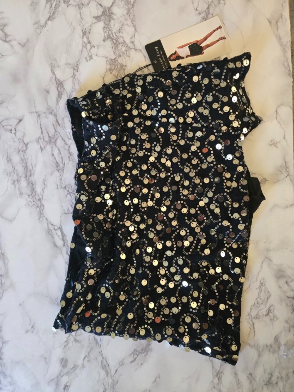 Emerson Lang Black Sequin Asymmetrical Mini Skort